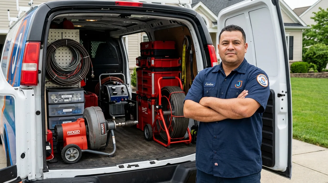 Professional drain cleaning equipment and Johns Plumbing LLC plumber in Clymer