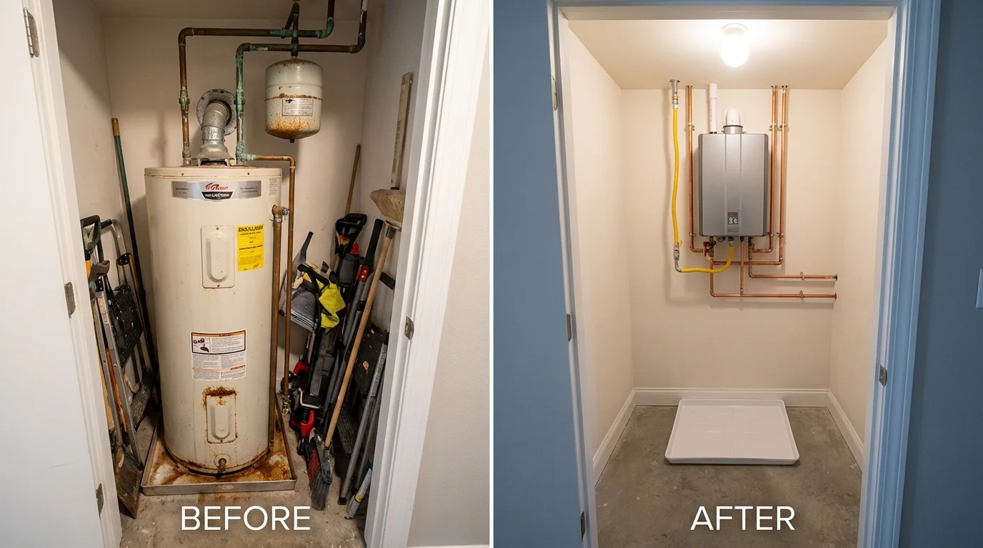Tank water heater versus wall-mounted tankless unit comparison for Clymer, NY homeowners