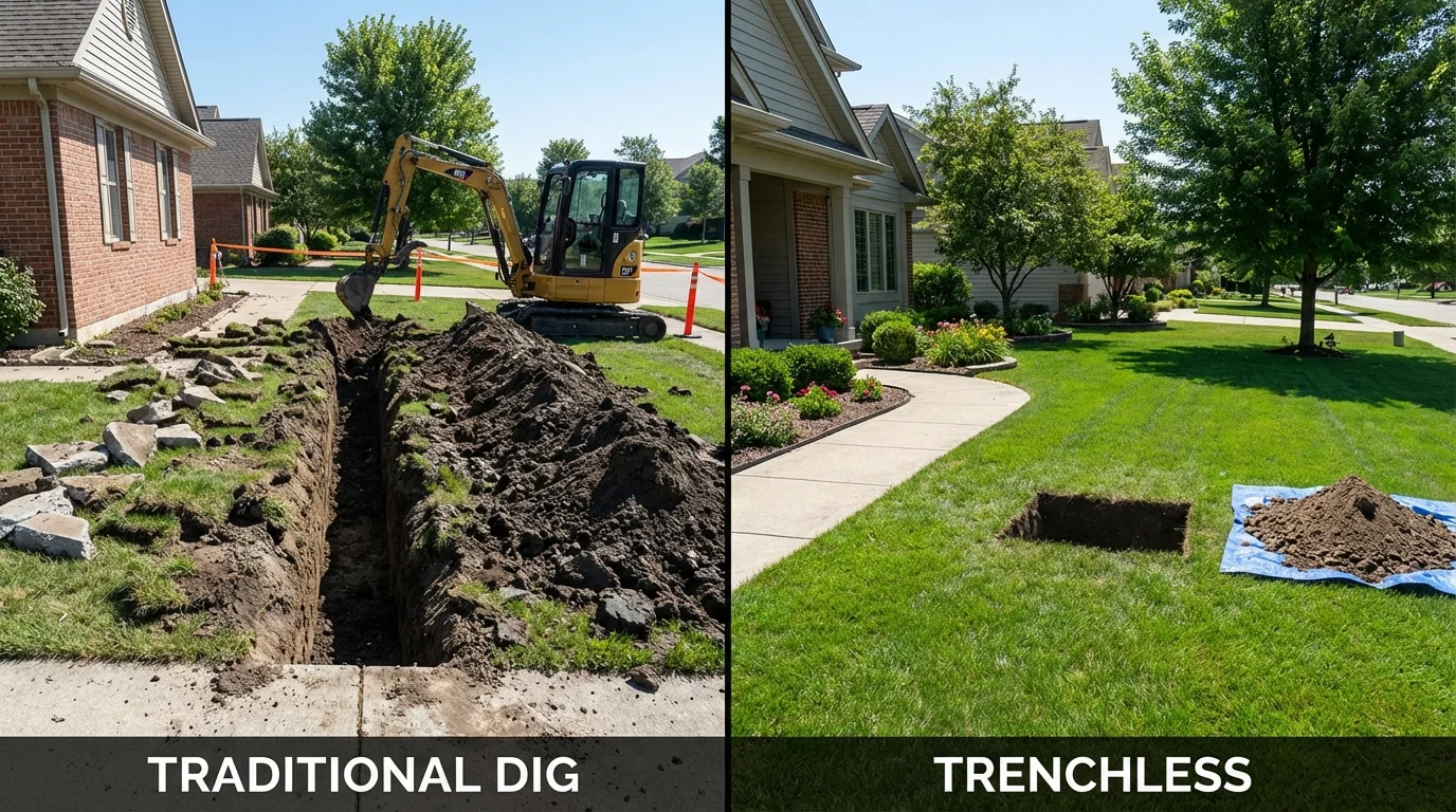 Trenchless sewer repair with minimal yard damage versus traditional excavation in Clymer, NY